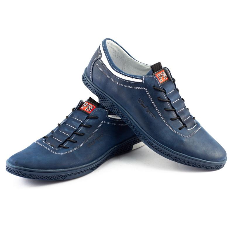 Polbut Scarpe casual da uomo in pelle K23 blu navy con bianco 2