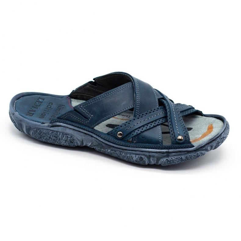 Lemar Pantofole da uomo in pelle 1654 blu navy 1
