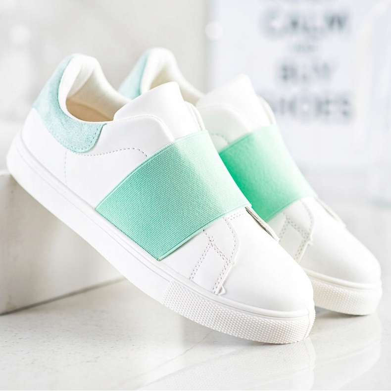 SHELOVET Scarpe slip-on con elastico bianca verde 1