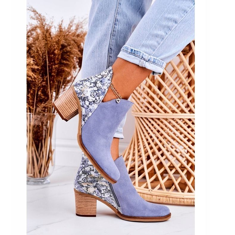 Stivali da donna in pelle con tacco alto Maciejka Light Blue 04492 2