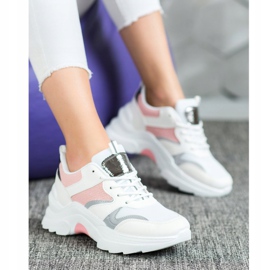 SHELOVET Eleganti scarpe da ginnastica Merlin bianca rosa d'argento 1