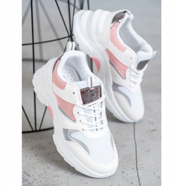 SHELOVET Eleganti scarpe da ginnastica Merlin bianca rosa d'argento 3