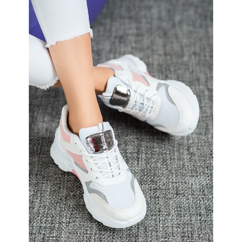 SHELOVET Eleganti scarpe da ginnastica Merlin bianco rosa argento 4