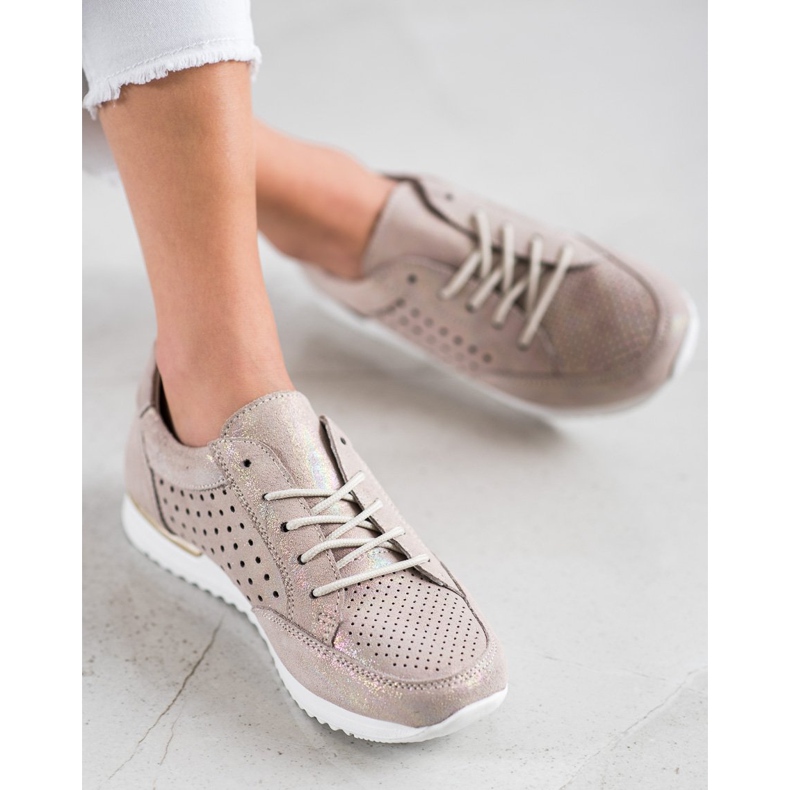 Kylie Scarpe in pelle traforata beige d'oro 1