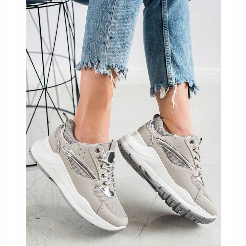 Ideal Shoes Sneakers sportive alla moda beige grigio 1