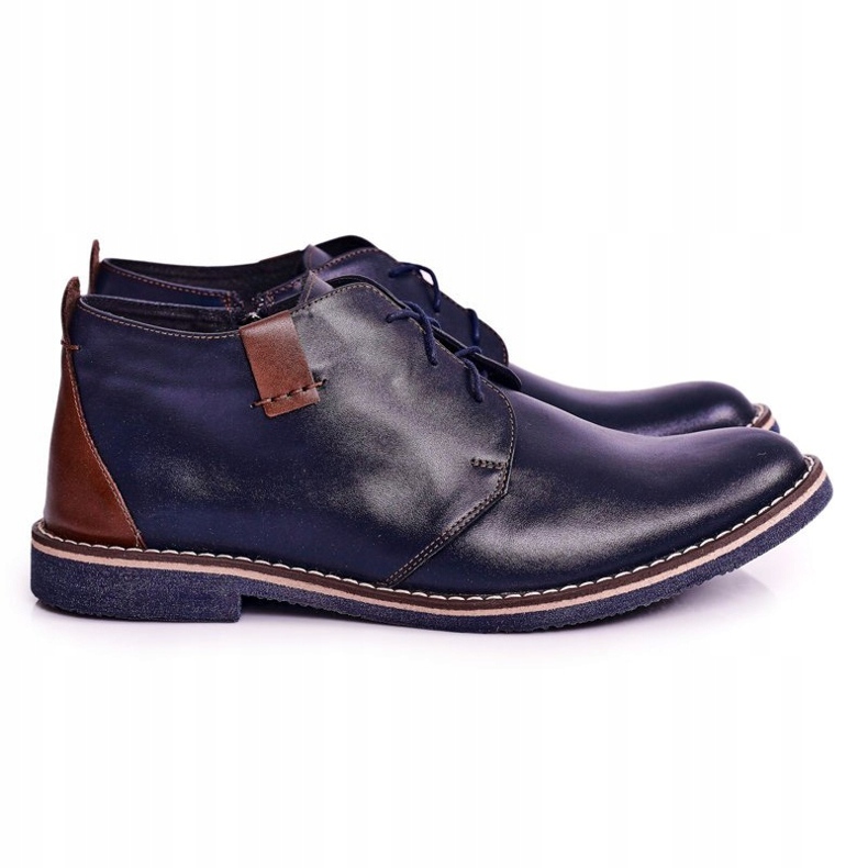 Gejms Stivali caldi in pelle Ferens da uomo blu navy marrone 1