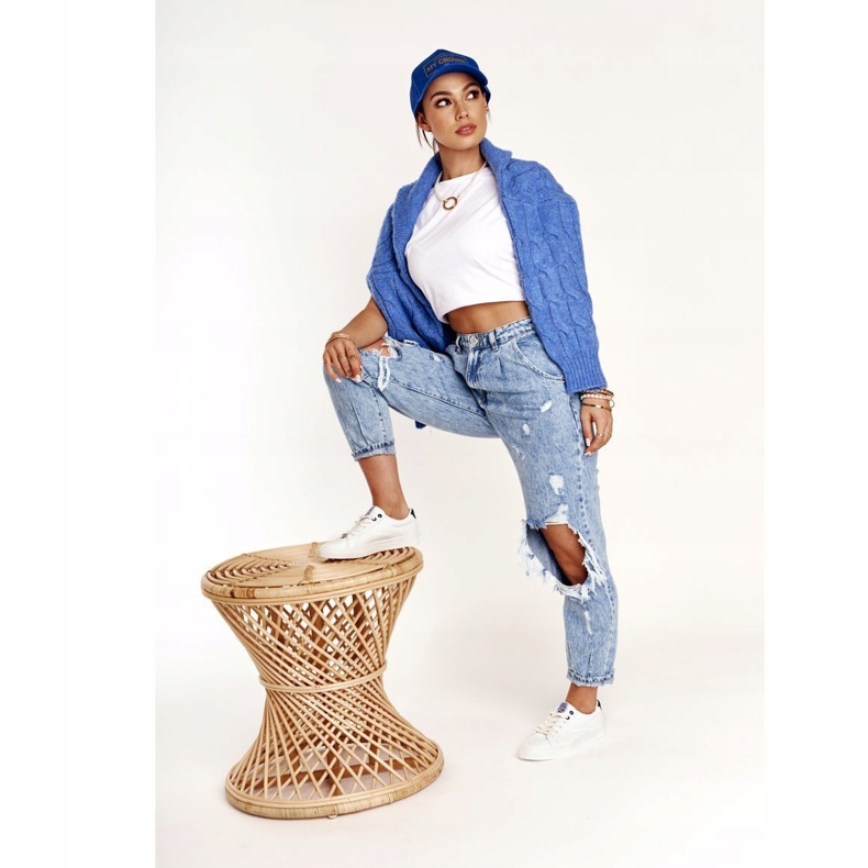 Sneakers da donna in pelle Big Star BB274211 bianche e blu navy bianca 2