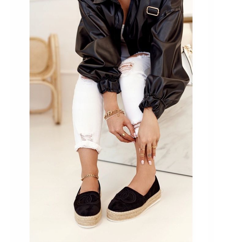 PS1 Espadrillas da donna su piattaforma di paglia nere Febi nero 1