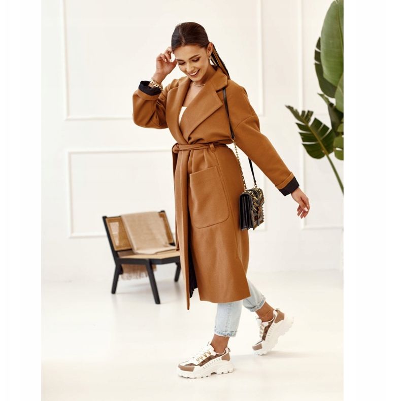 Sneakers da donna su una suola massiccia White Daydreamer beige bianco marrone d'oro 2