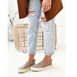 Sneakers da donna con logo Slip-On Khaki Challenge beige marrone 1