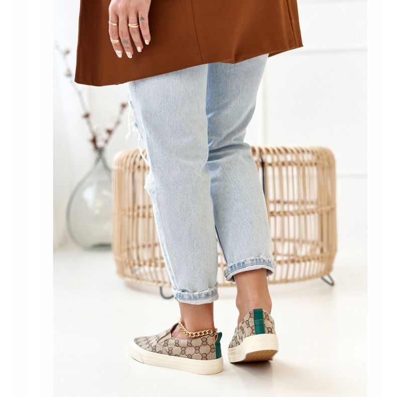 Sneakers da donna con logo Slip-On Khaki Challenge beige marrone 2