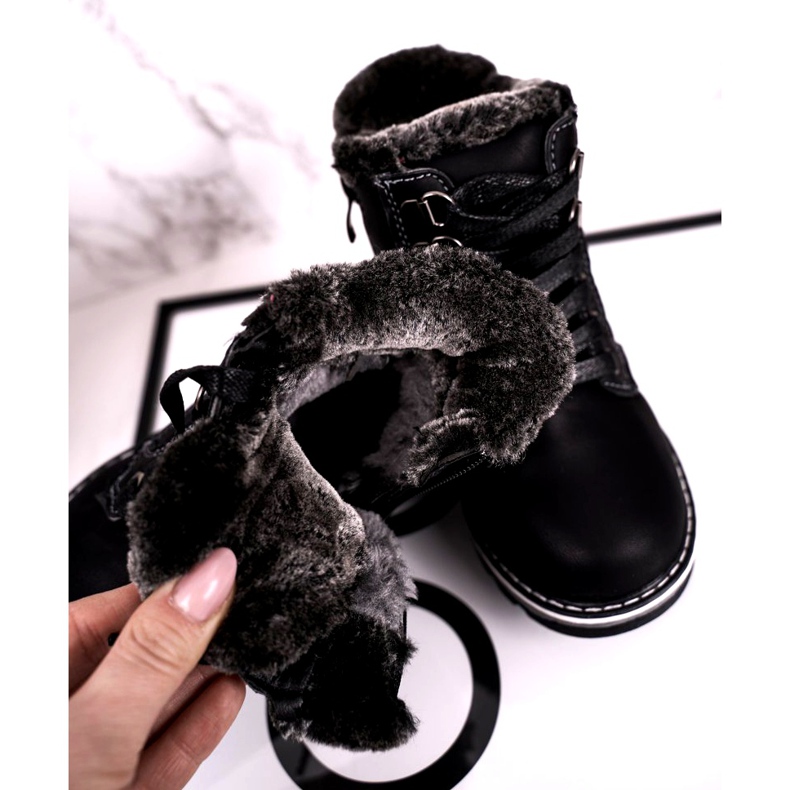 Trapper per bambini isolati con pelliccia Black Luke nero 1
