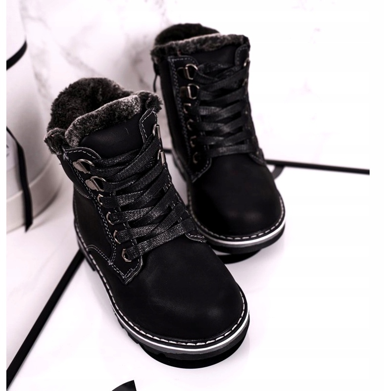 Trapper per bambini isolati con pelliccia Black Luke nero 2