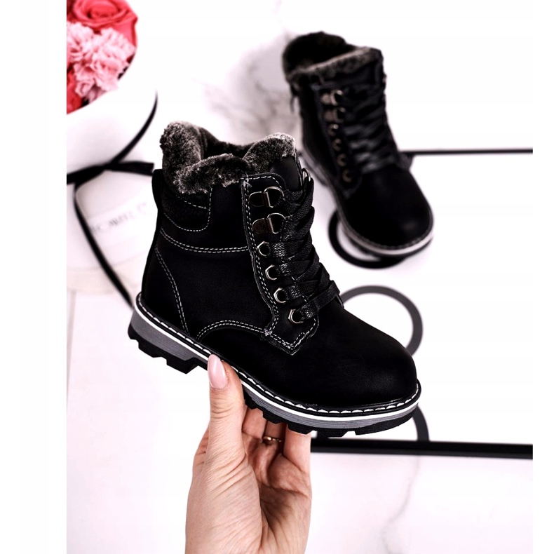 Trapper per bambini isolati con pelliccia Black Luke nero 3