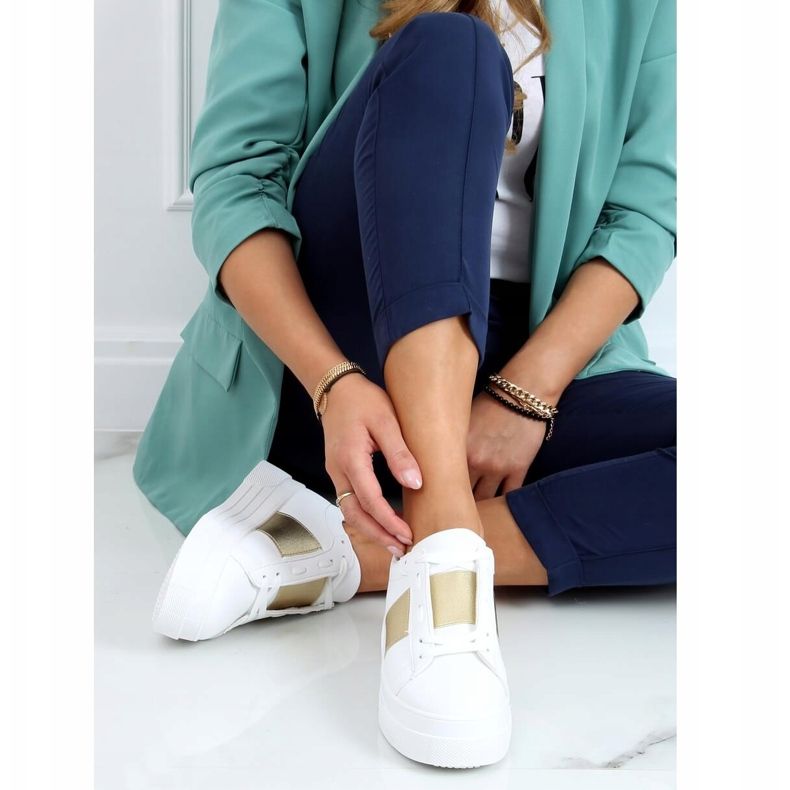 Sneakers suola alta bianca e oro LA133P Gold d'oro 2