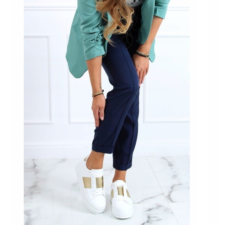 Sneakers suola alta bianca e oro LA133P Gold d'oro 1