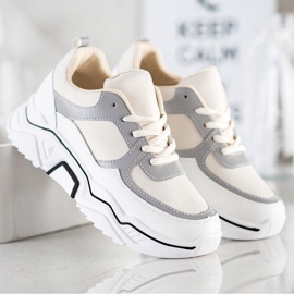 SHELOVET Comode sneakers sportive bianca marrone 2