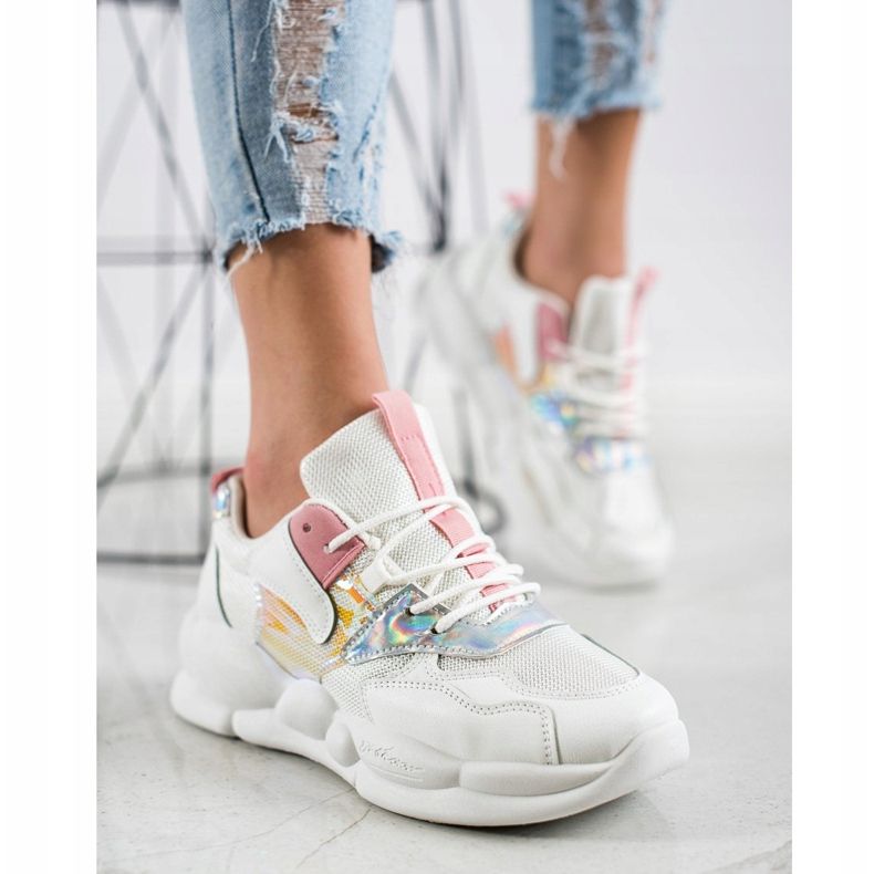Bestelle Scarpe da ginnastica sulla piattaforma della moda bianco rosa argento 2