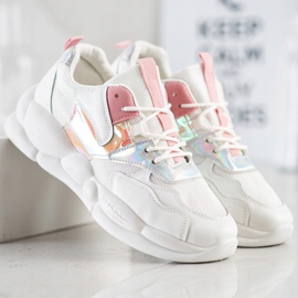 Bestelle Scarpe da ginnastica sulla piattaforma della moda bianca rosa d'argento 1