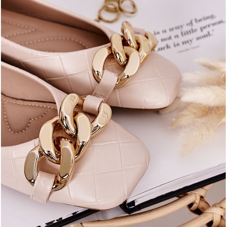 PS1 Eleganti ballerine trapuntate con catena Coco beige 1