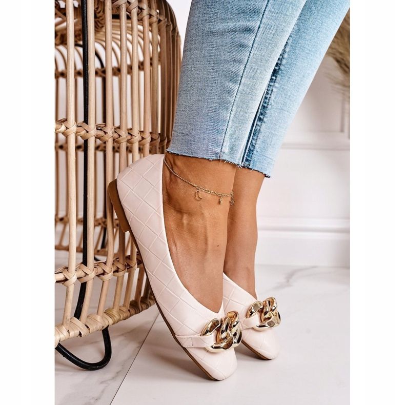 PS1 Eleganti ballerine trapuntate con catena Coco beige 2