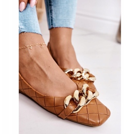 PS1 Eleganti ballerine trapuntate con catena Coco cammello marrone 1