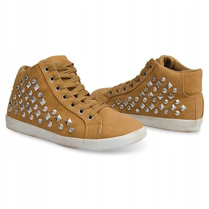 Sneakers alte 8870 cammello con paillettes marrone giallo 2
