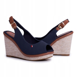 PS1 Tommy blu navy sandali su un tacco a zeppa intrecciato 2