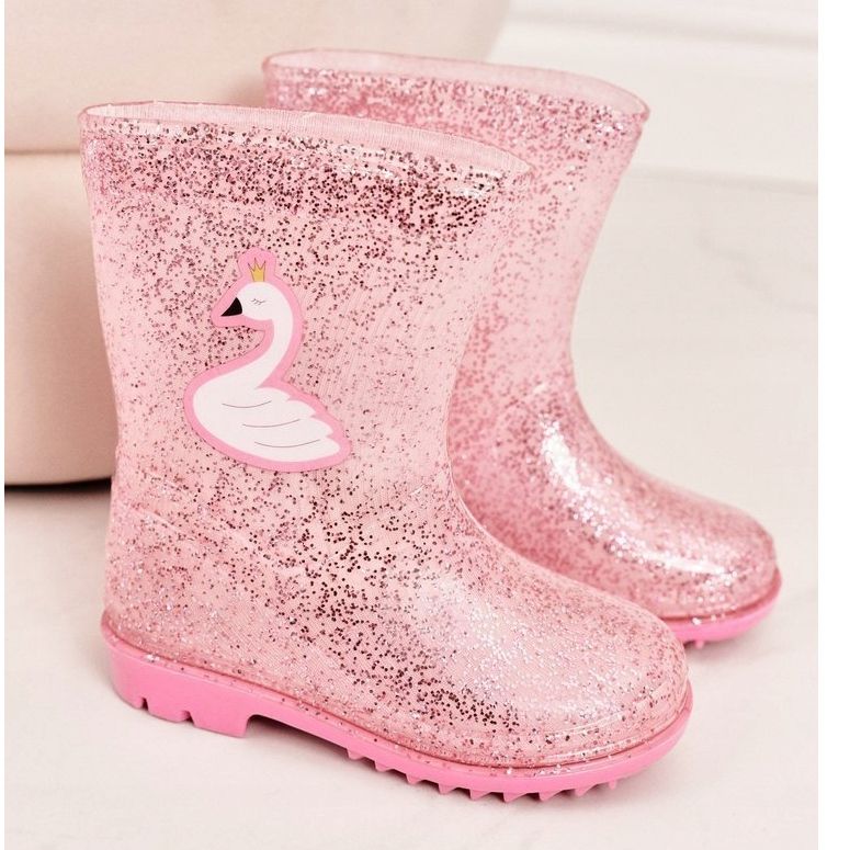Galosce in broccato per bambini con cigno rosa argento 2