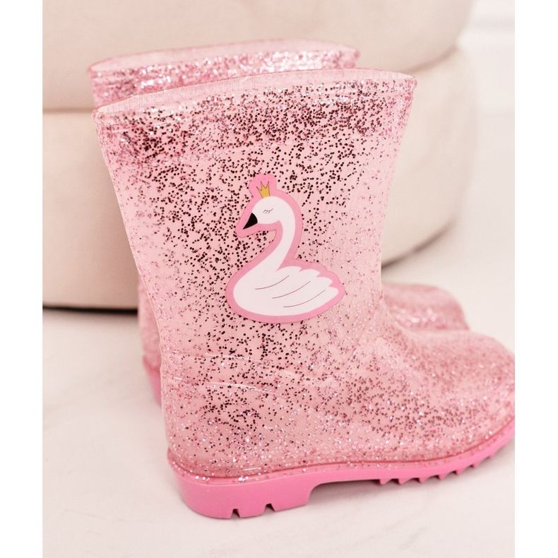 Galosce in broccato per bambini con cigno rosa argento 1