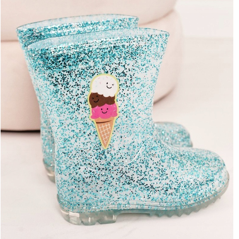 Stivali da pioggia per bambini con glitter blu con ghiaccio d'argento 2