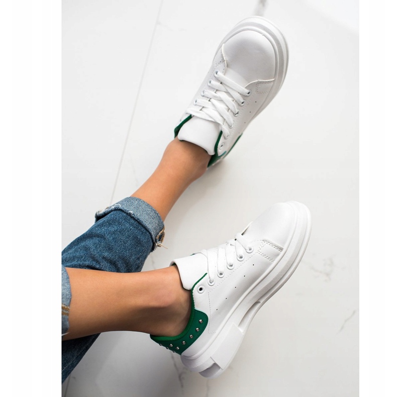 SHELOVET Sneakers Con Borchie bianco verde 1