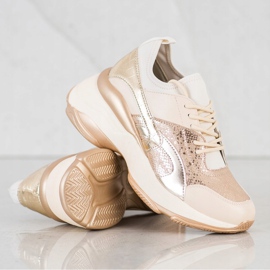 Bestelle Sneakers alla moda sulla piattaforma beige d'oro 1