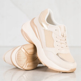 SHELOVET Scarpe da ginnastica dorate alla moda beige d'oro 1