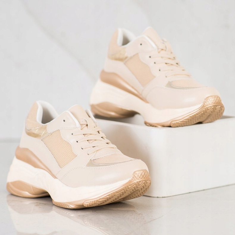 SHELOVET Scarpe da ginnastica dorate alla moda beige d'oro 2