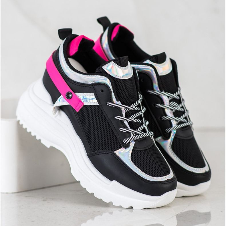 Marquiz Scarpe da ginnastica con zeppa nero rosa 2