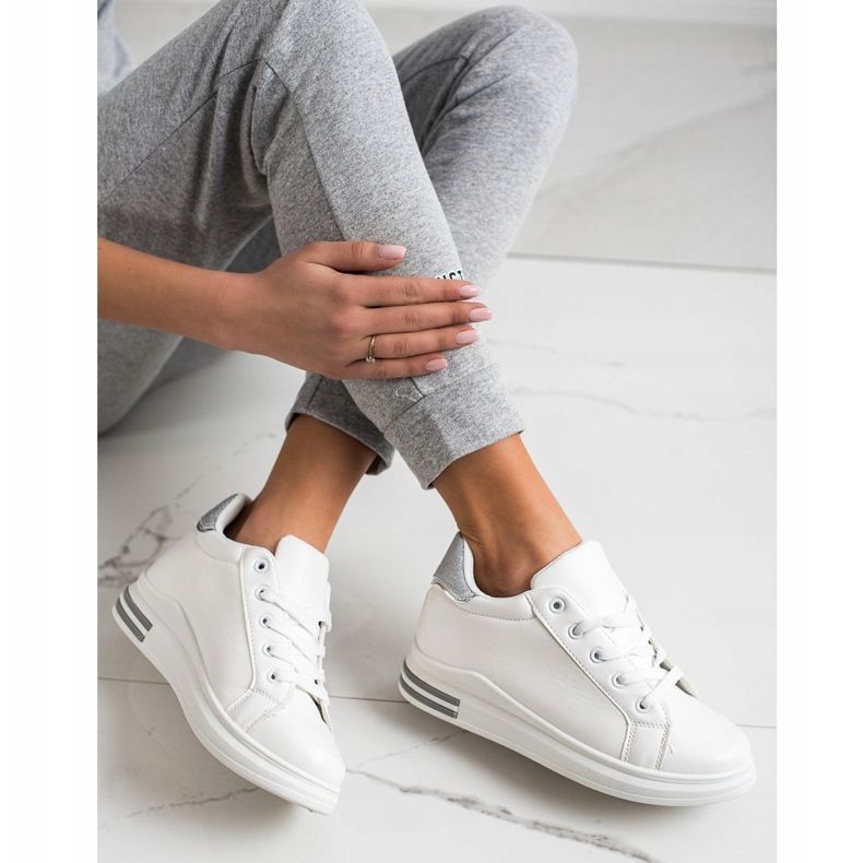 Diamantique Sneakers Con Zeppa Con Glitter bianca d'argento 2