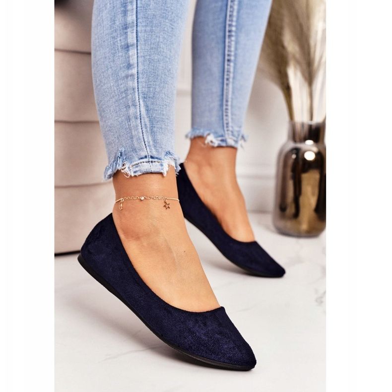 PS1 Delicata Ballerina In Pelle Scamosciata Blu Navy Spitz Dermeno 1