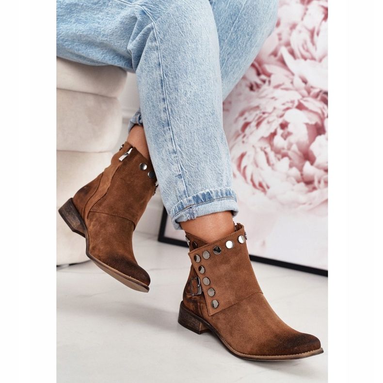 Stivali da donna in pelle scamosciata con fibbia Exquisite 1198 Cognac marrone 2