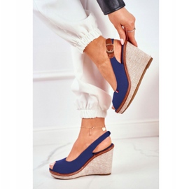 PS1 Tommy blu navy sandali su un tacco a zeppa intrecciato 1