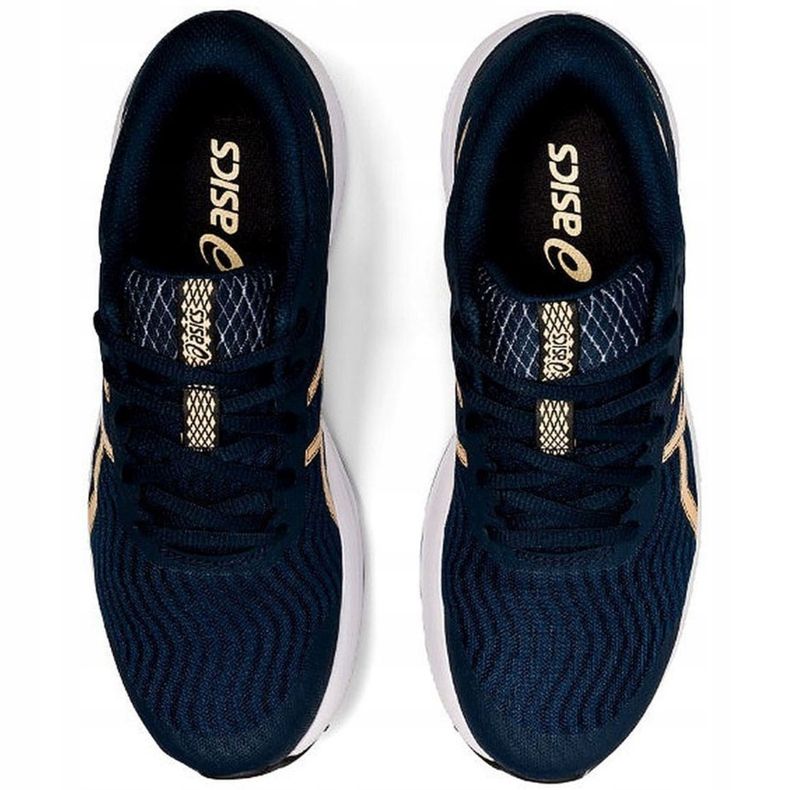 Scarpe da corsa da donna Asics Patriot 12 blu navy 1012A705 403 d'oro 1
