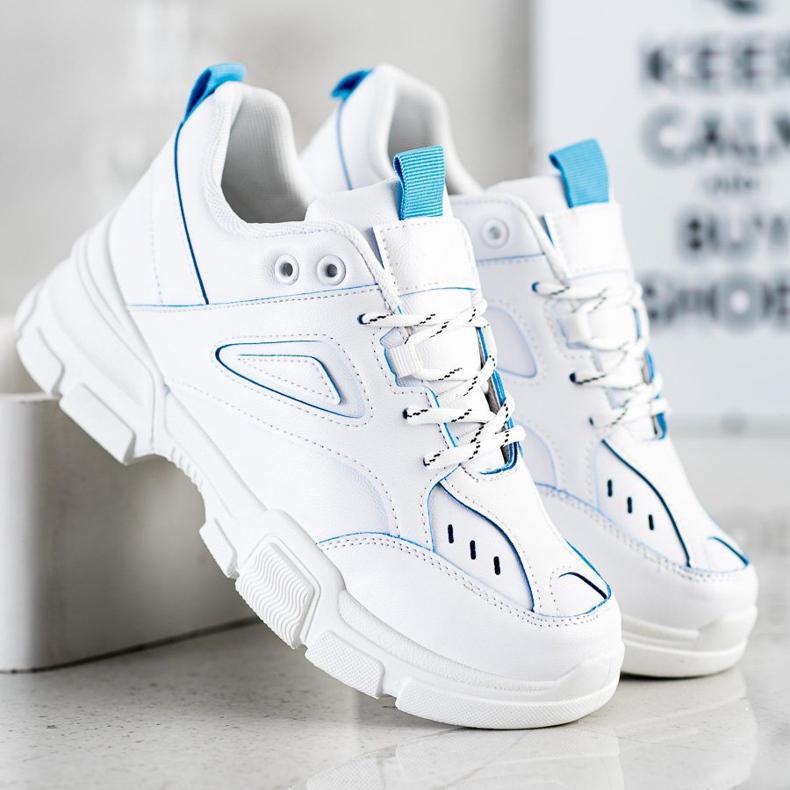 SHELOVET Scarpe da ginnastica bianche alla moda bianco blu 1