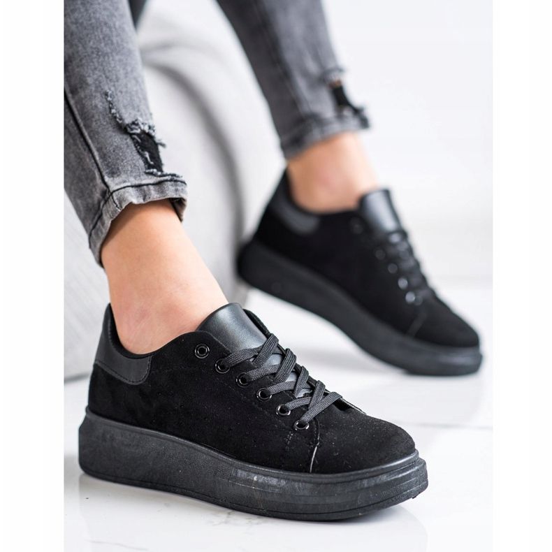 SHELOVET Sneakers in pelle scamosciata sulla piattaforma nero 1