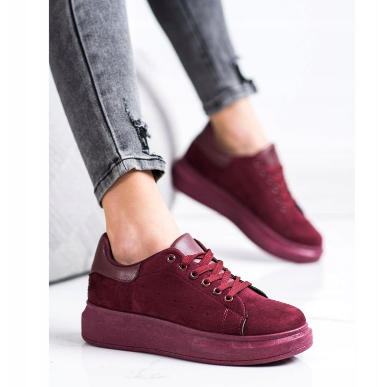SHELOVET Sneakers in pelle scamosciata sulla piattaforma rosso 1