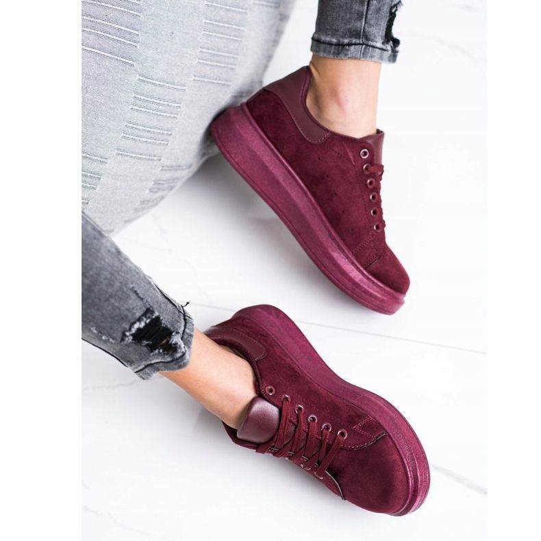 SHELOVET Sneakers in pelle scamosciata sulla piattaforma rosso 2