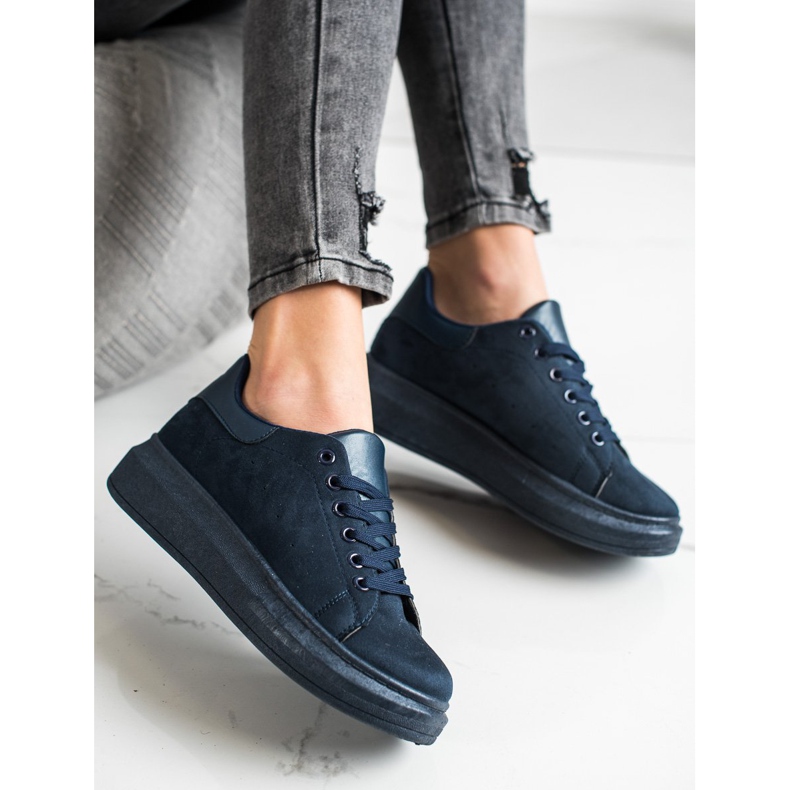 SHELOVET Sneakers in pelle scamosciata sulla piattaforma blu navy blu 1