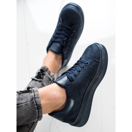 SHELOVET Sneakers in pelle scamosciata sulla piattaforma blu navy blu 2