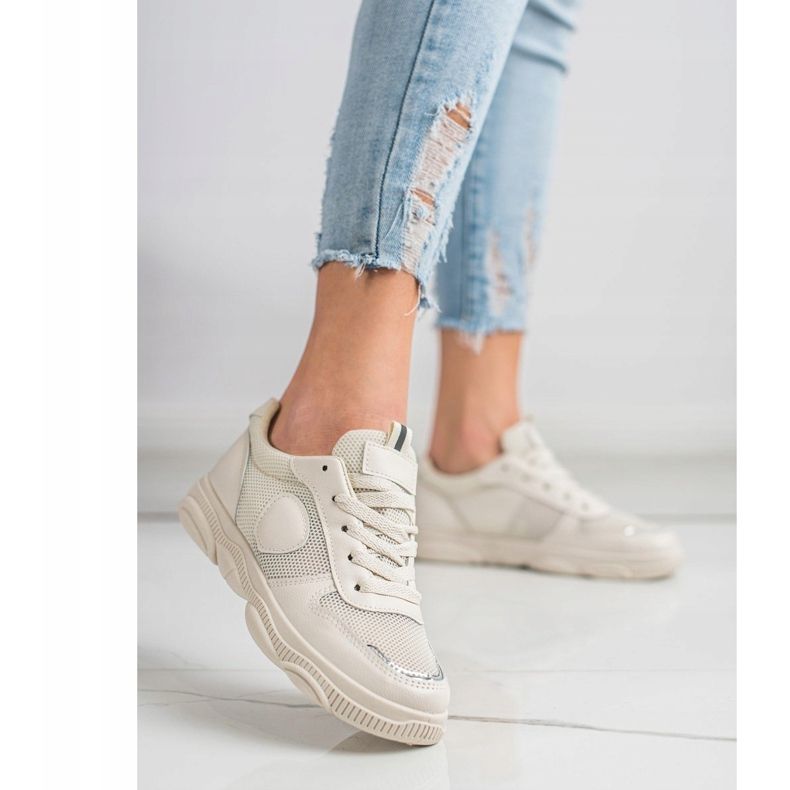 Ideal Shoes Sneakers Beige Con Rete 2