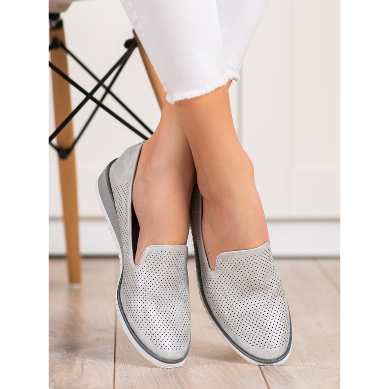 Goodin Signori in pelle traforata d'argento grigio 1