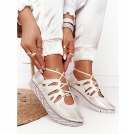 Scarpe in pelle da donna Maciejka Beige-Oro 04449-25 d'oro 2